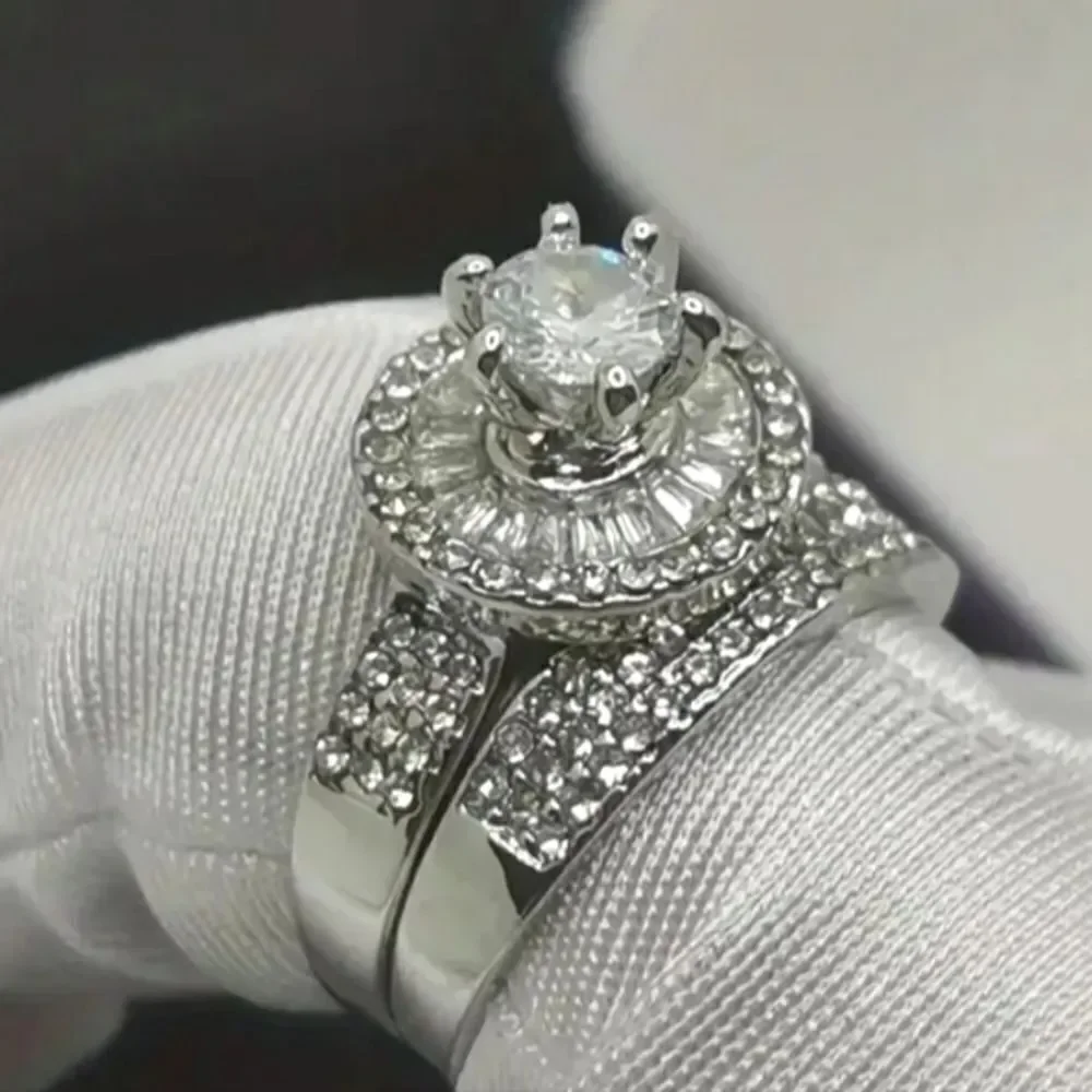 Luxury diamond Wedding ring set sz 10